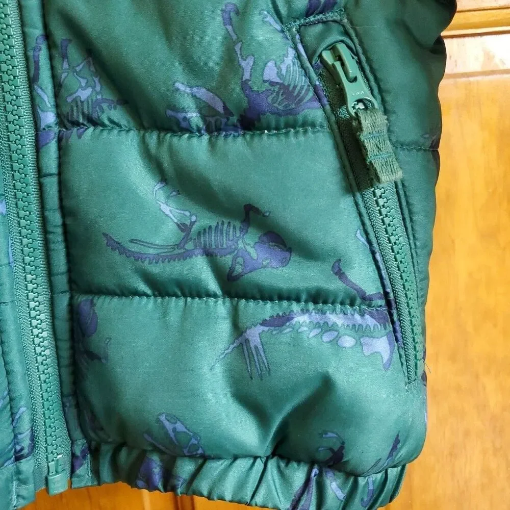 OshKosh B'gosh 18M Puffer Jacket Toddler Boys Teal Dinosaur Skeleton Hooded Coat